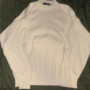 Andrew Rohan Cadillac Sweater Mens L Cream Crewneck Knit Embroidered 90s Y2K EUC